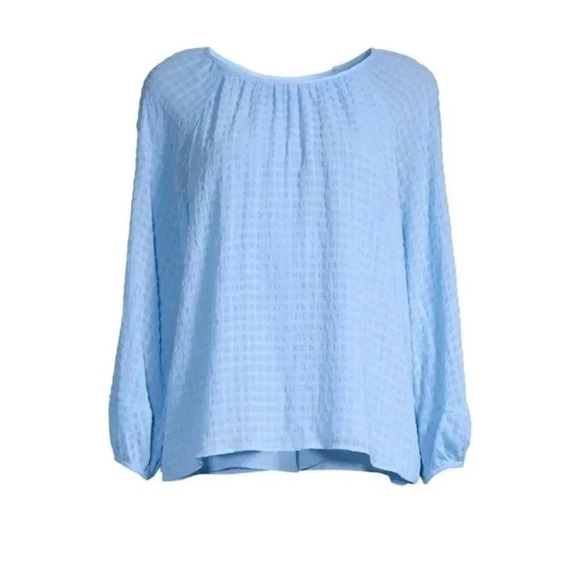 Calvin Klein Long Sleeve Baby Blue Print Chiffon Top - Picture 1 of 3